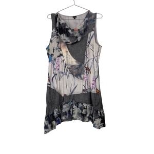 Shana Mini Dress Tunic Top Mixed Media Grey Small Artsy Whimsy Lagenlook Y2K‎